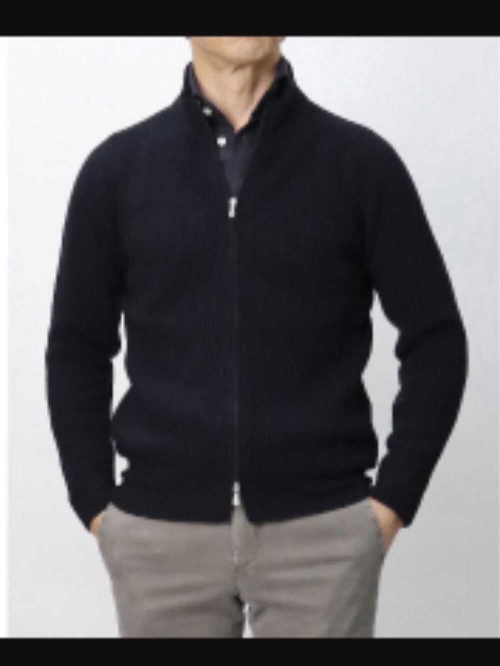 GRAN SASSO Men's Rain Wool Teflon Water Repellant Sweater Double Zip Navy Blue